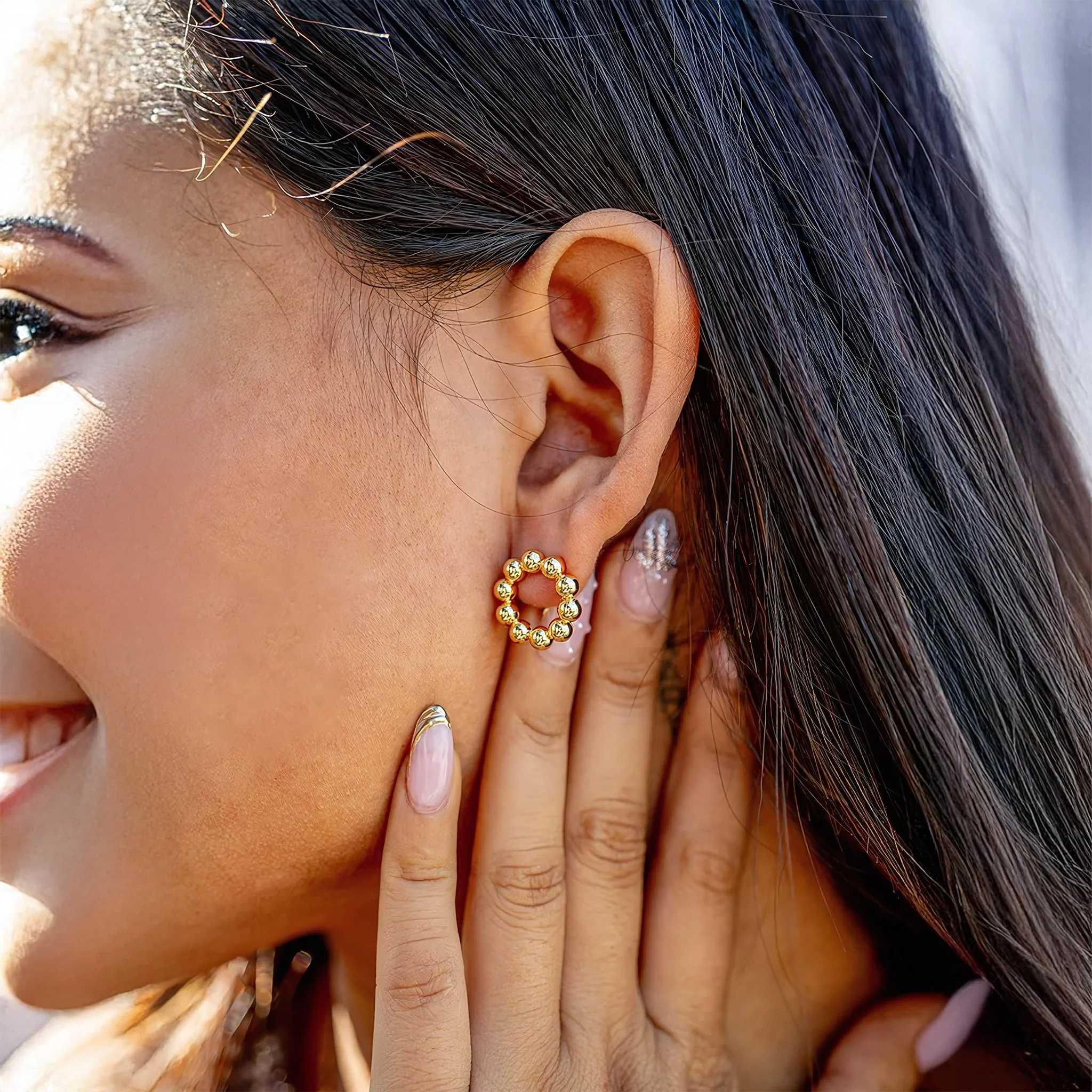 18K Gold PVD Circle Ball Stud Earrings - Image 2