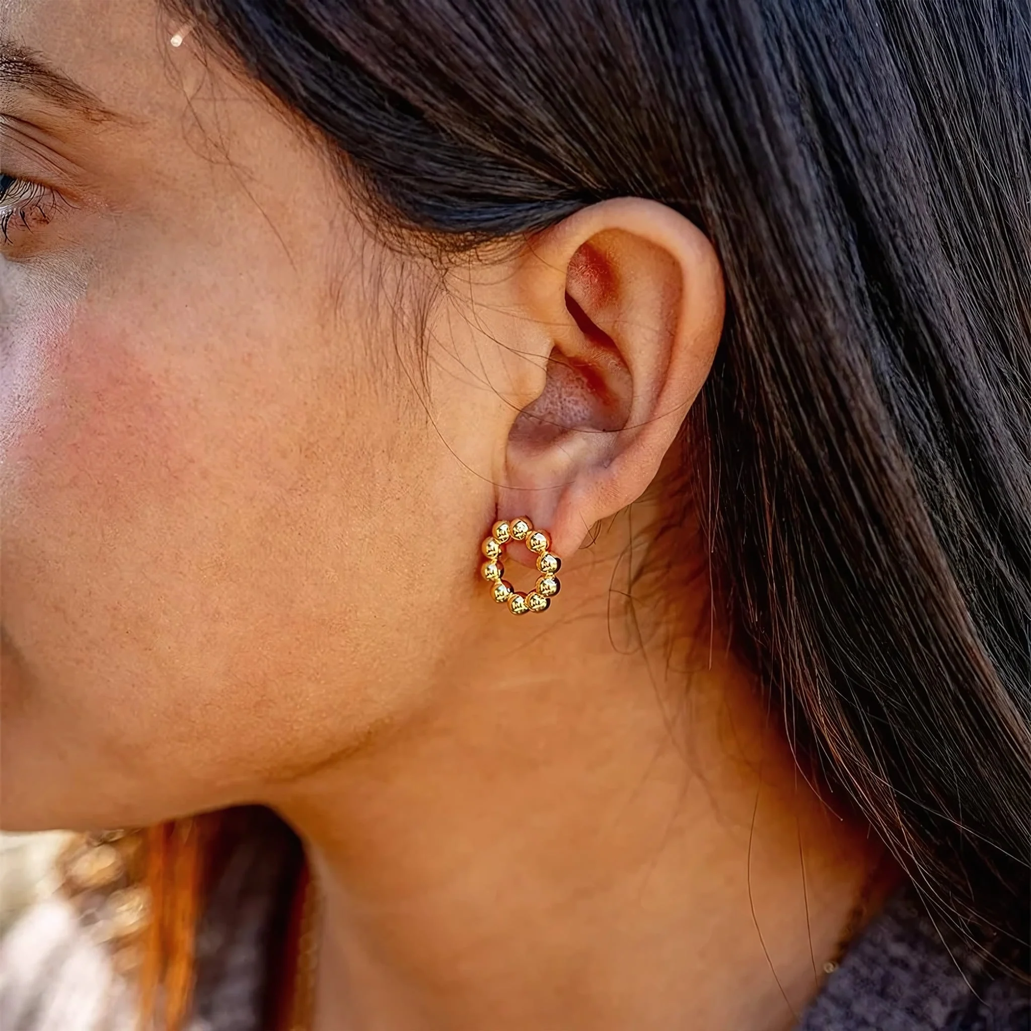 18K Gold PVD Circle Ball Stud Earrings - Image 4
