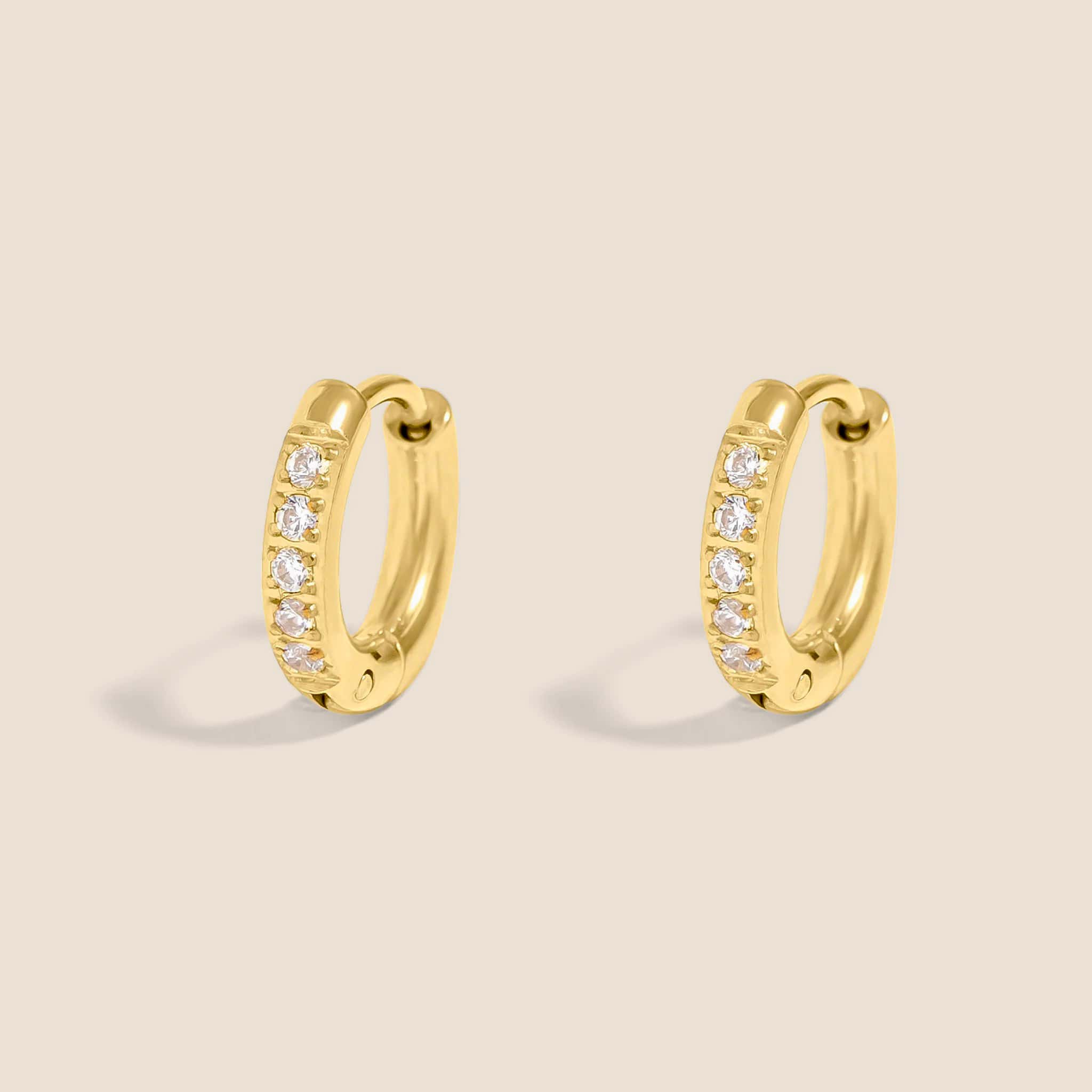 18K Gold PVD CZ Stone Huggie Earrings
