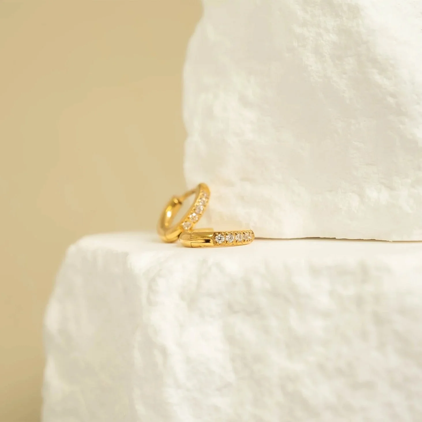 18K Gold PVD CZ Stone Huggie Earrings - Image 5
