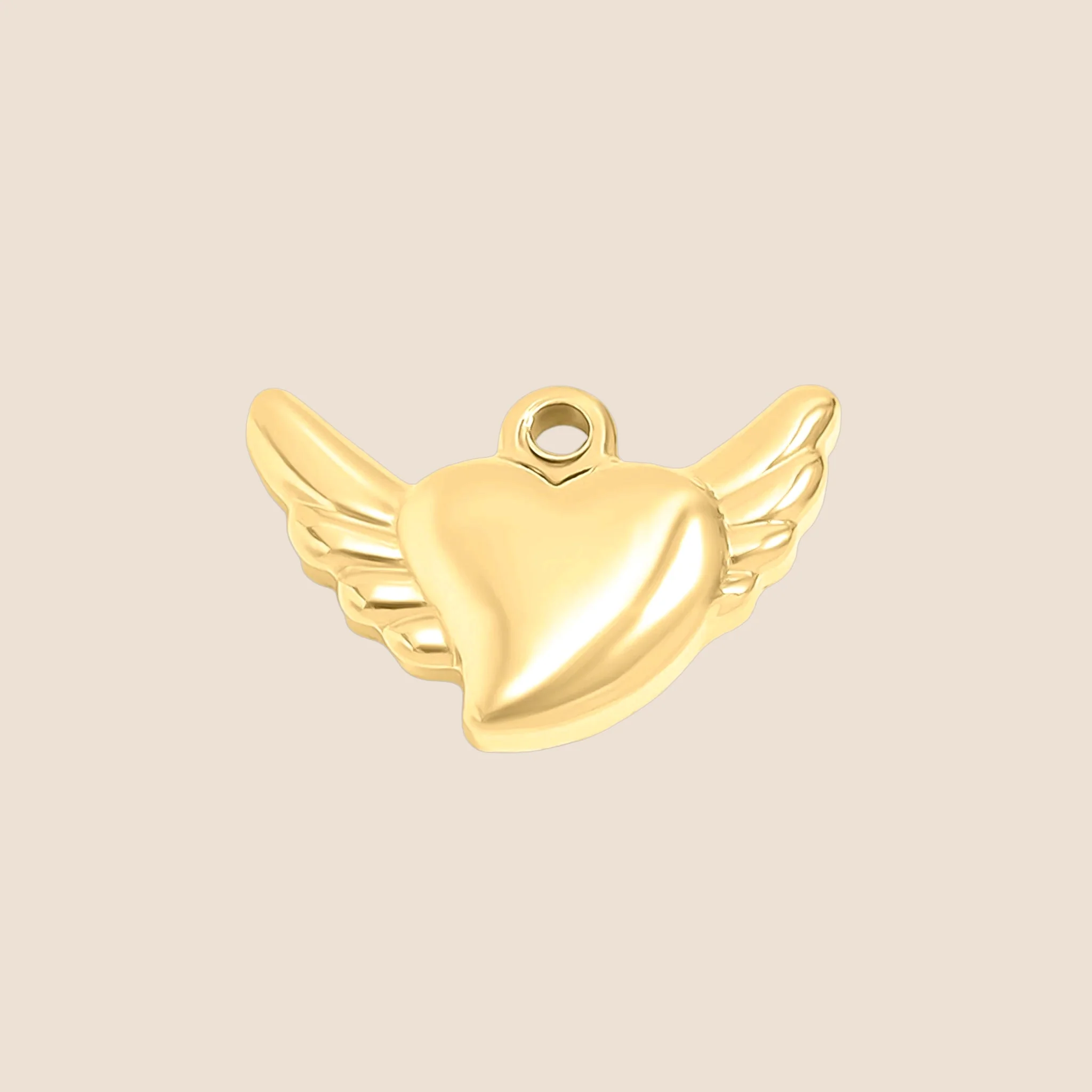 18K Gold PVD Heart with Angel Wings Charm