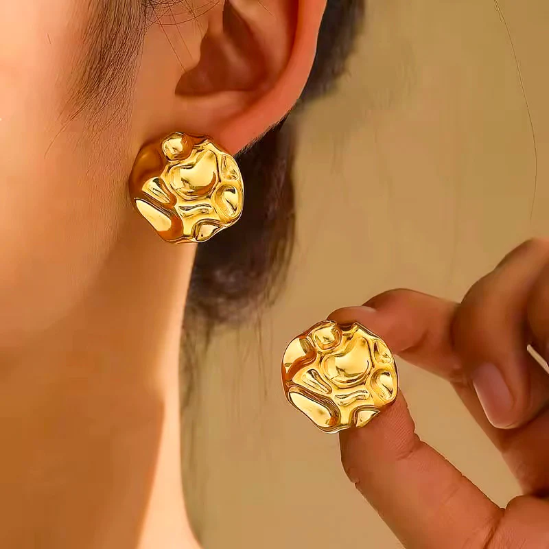 18K Gold PVD Molten Stud Earrings - Image 3