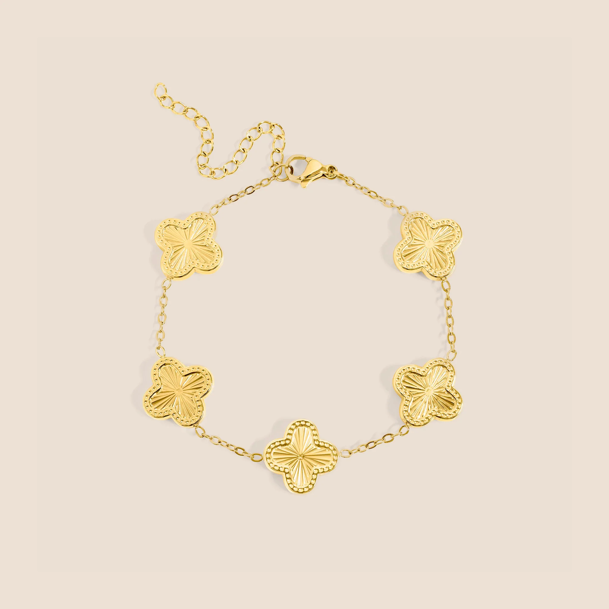 18K Gold PVD Lucky Clover Charm Bracelet