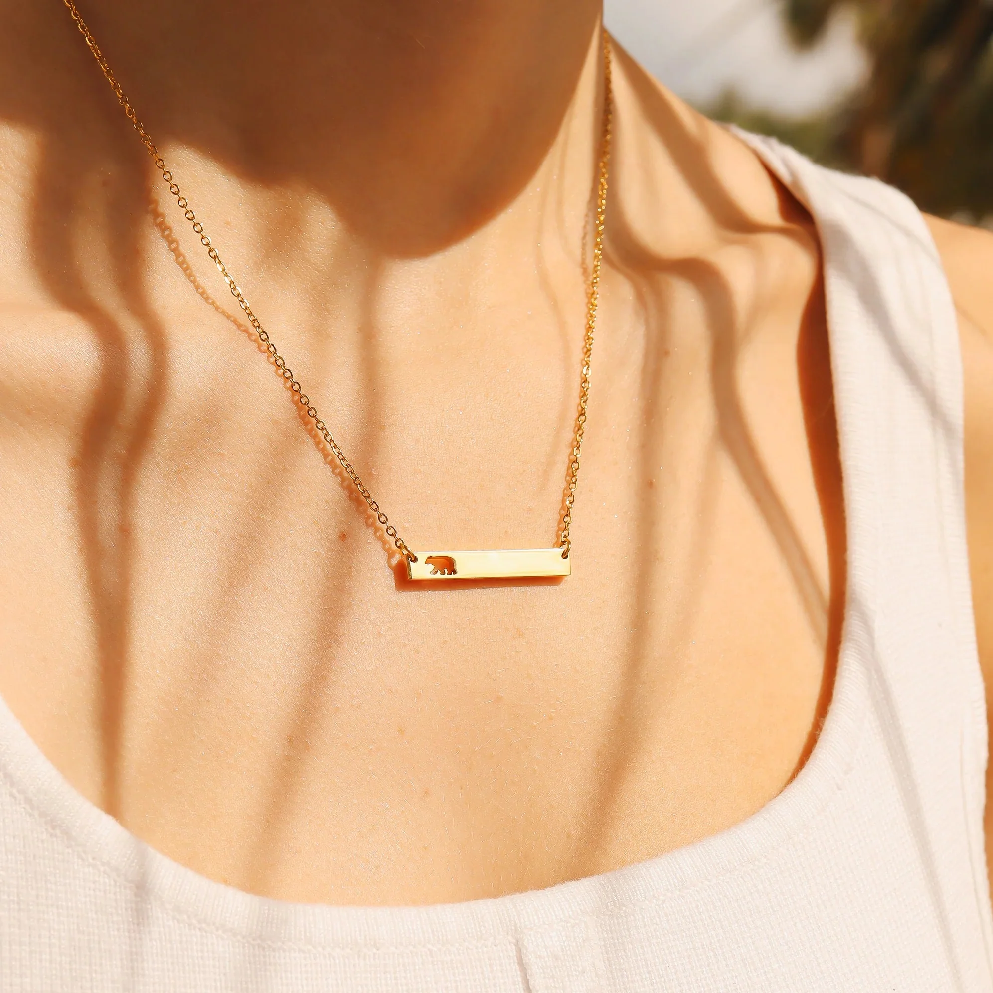 18K Gold PVD Mama Bear Horizontal Bar Necklace - Image 3