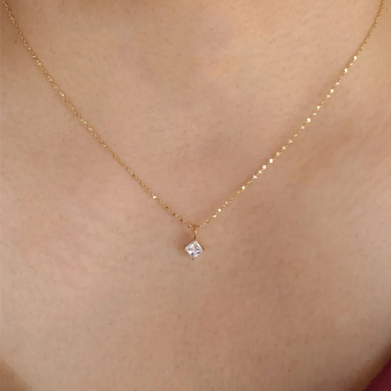 18K Gold PVD Necklace w/ Princess Cut Cubic Zirconia - Image 4