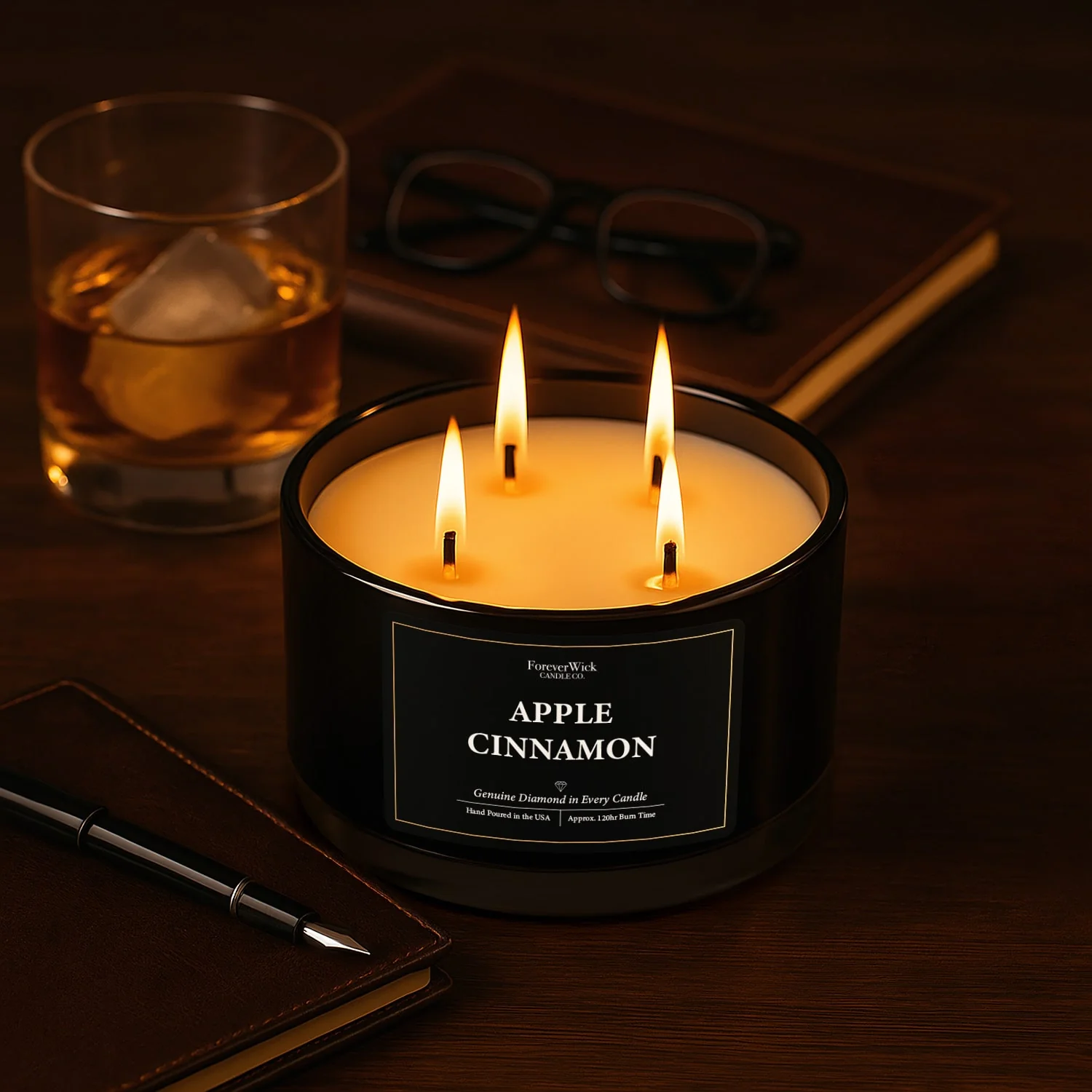 Apple Cinnamon 4 Wick Candle + 3 Diamonds Inside - Image 2