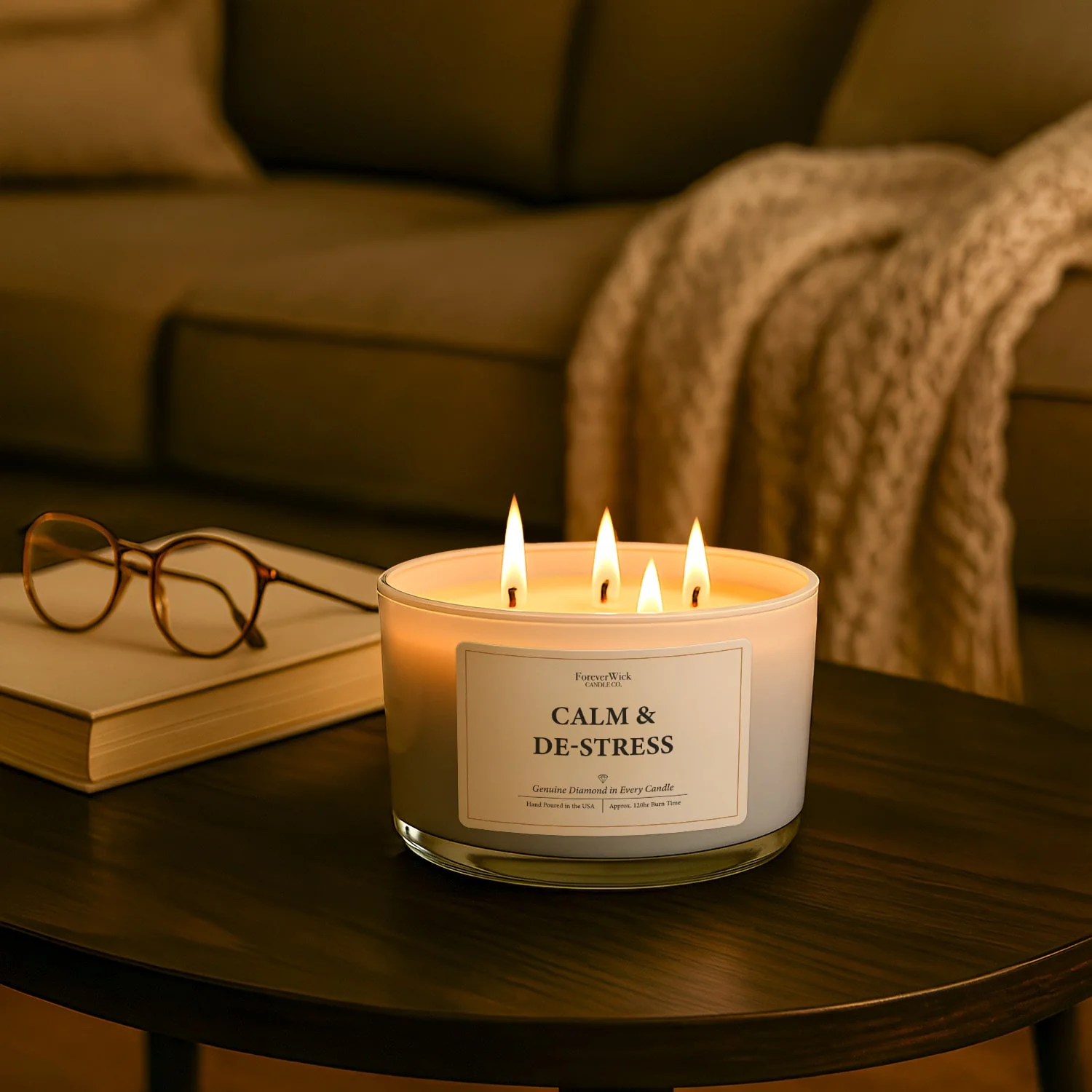 Calm & De-stress 4 Wick Candle + 3 Diamonds Inside - Image 2