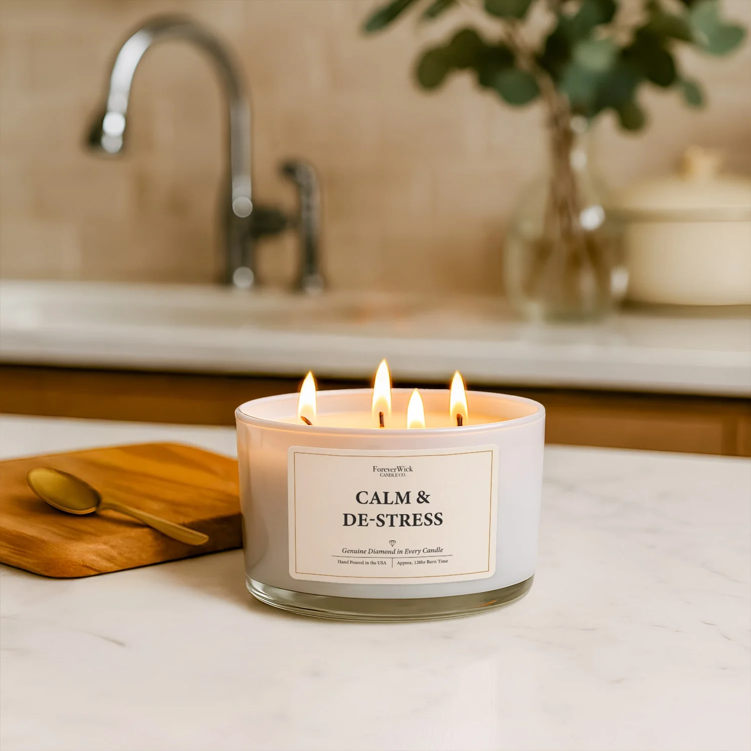 Calm & De-stress 4 Wick Candle + 3 Diamonds Inside - Image 5