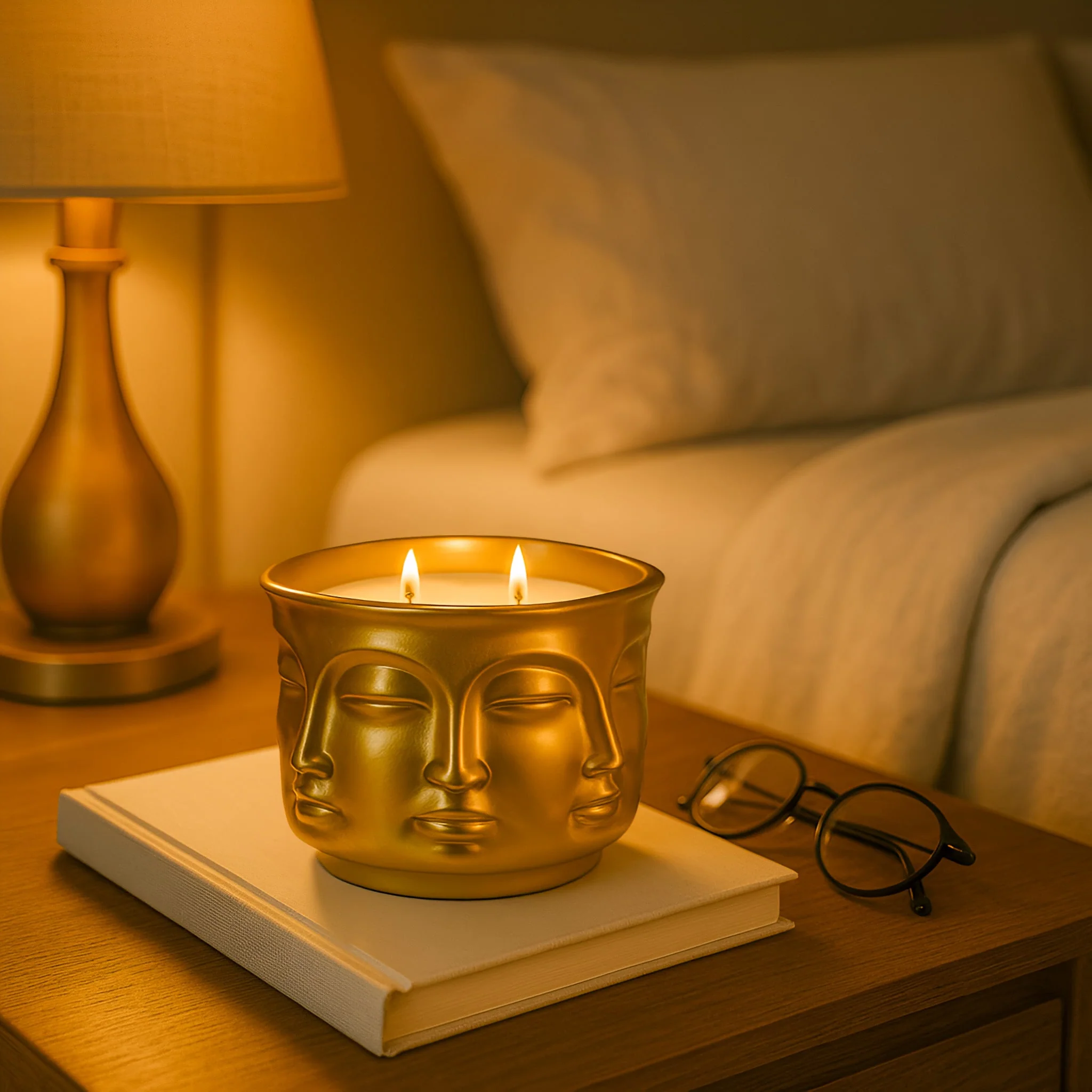 Golden Enlightenment: Buddha Head Dual Wick Candle + .10ct Diamond - Image 4
