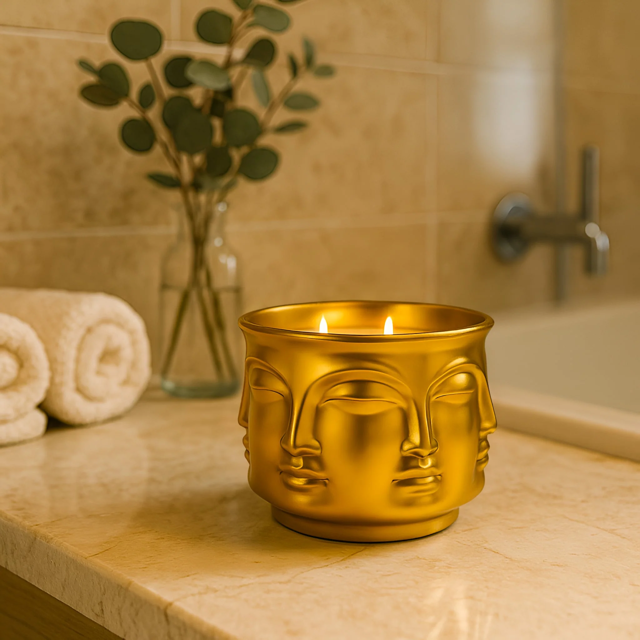 Golden Enlightenment: Buddha Head Dual Wick Candle + .10ct Diamond - Image 5