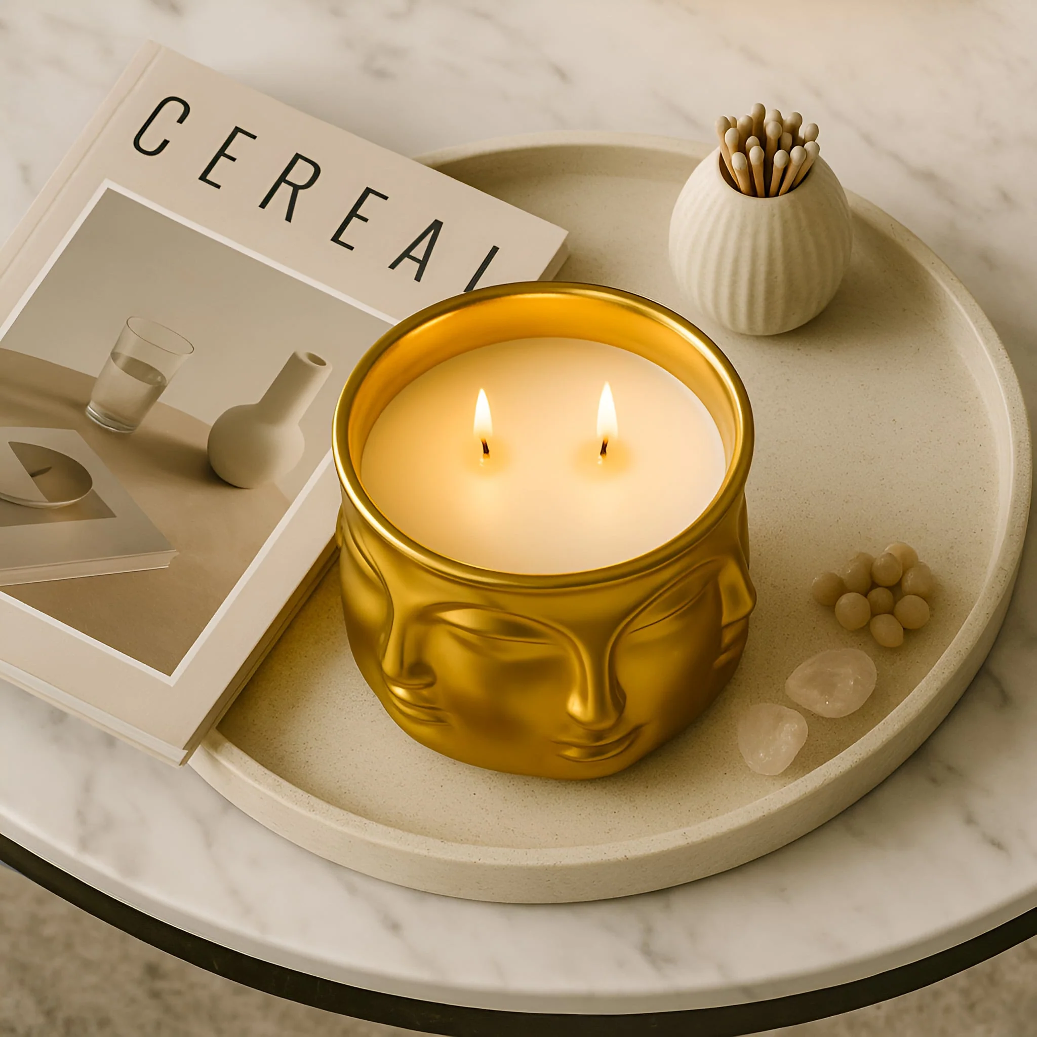 Golden Enlightenment: Buddha Head Dual Wick Candle + .10ct Diamond - Image 6