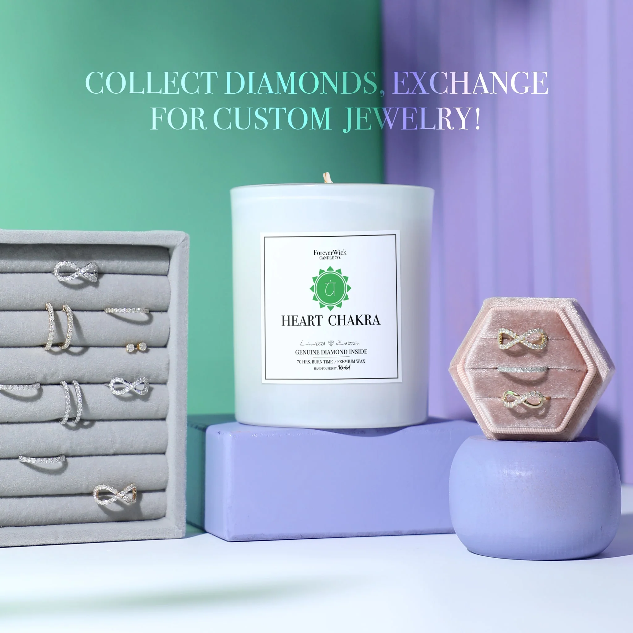 Heart Chakra - Crystal & Diamond Candle - Image 4