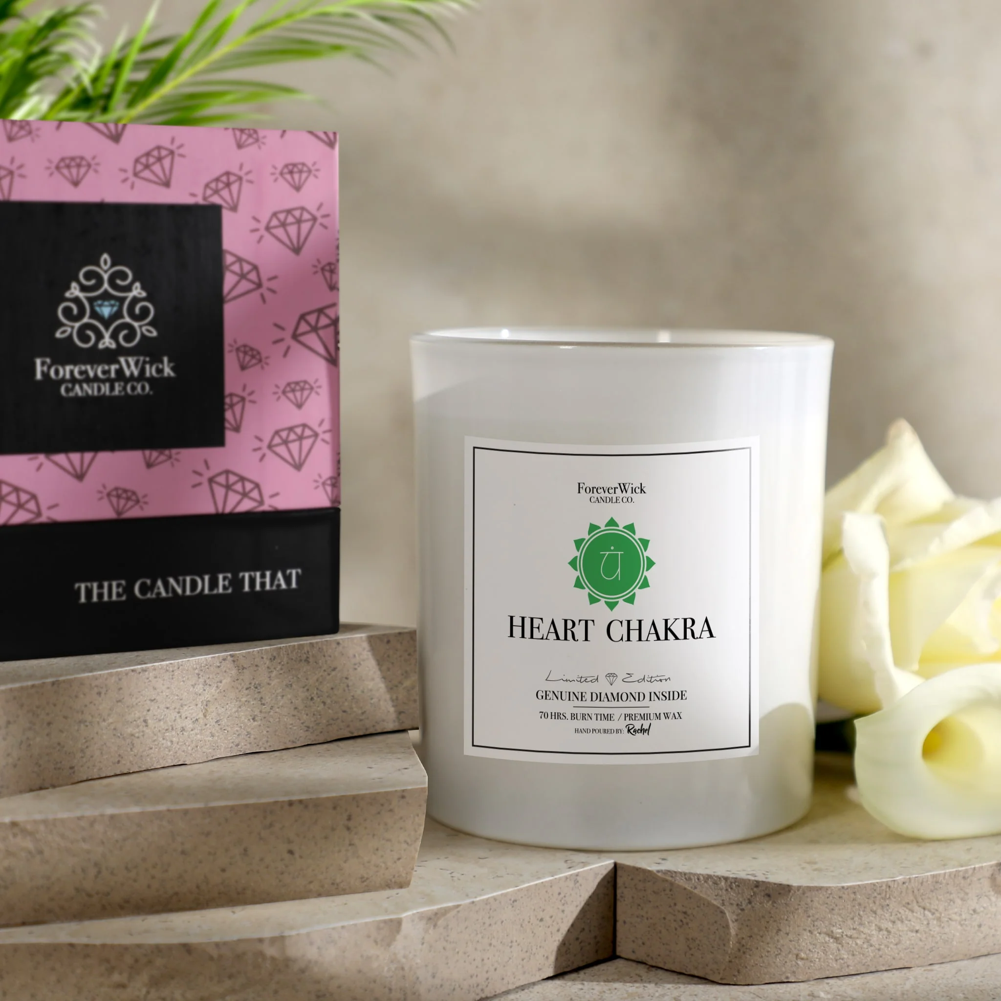 Heart Chakra - Crystal & Diamond Candle - Image 7
