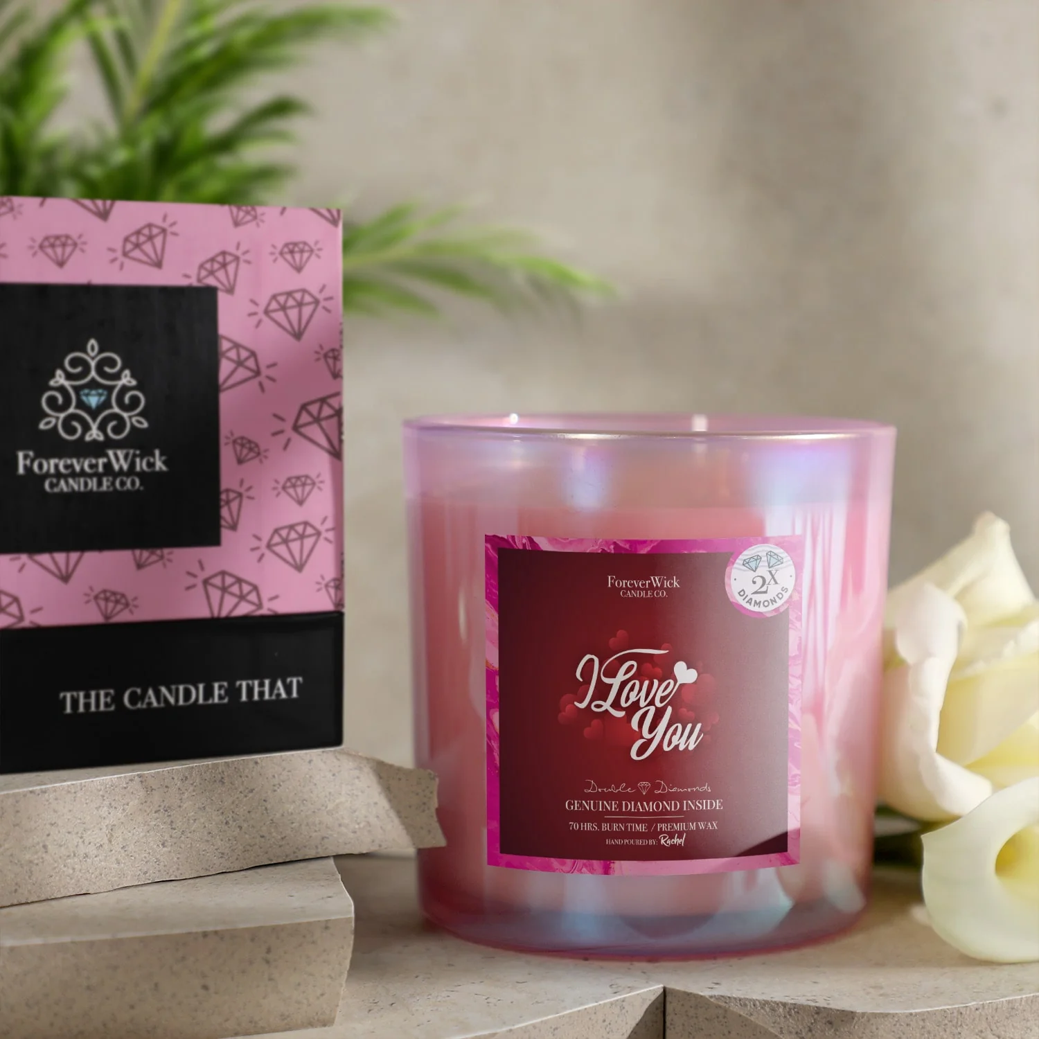 I Love You Double Diamond Sparkle Candle - Image 4