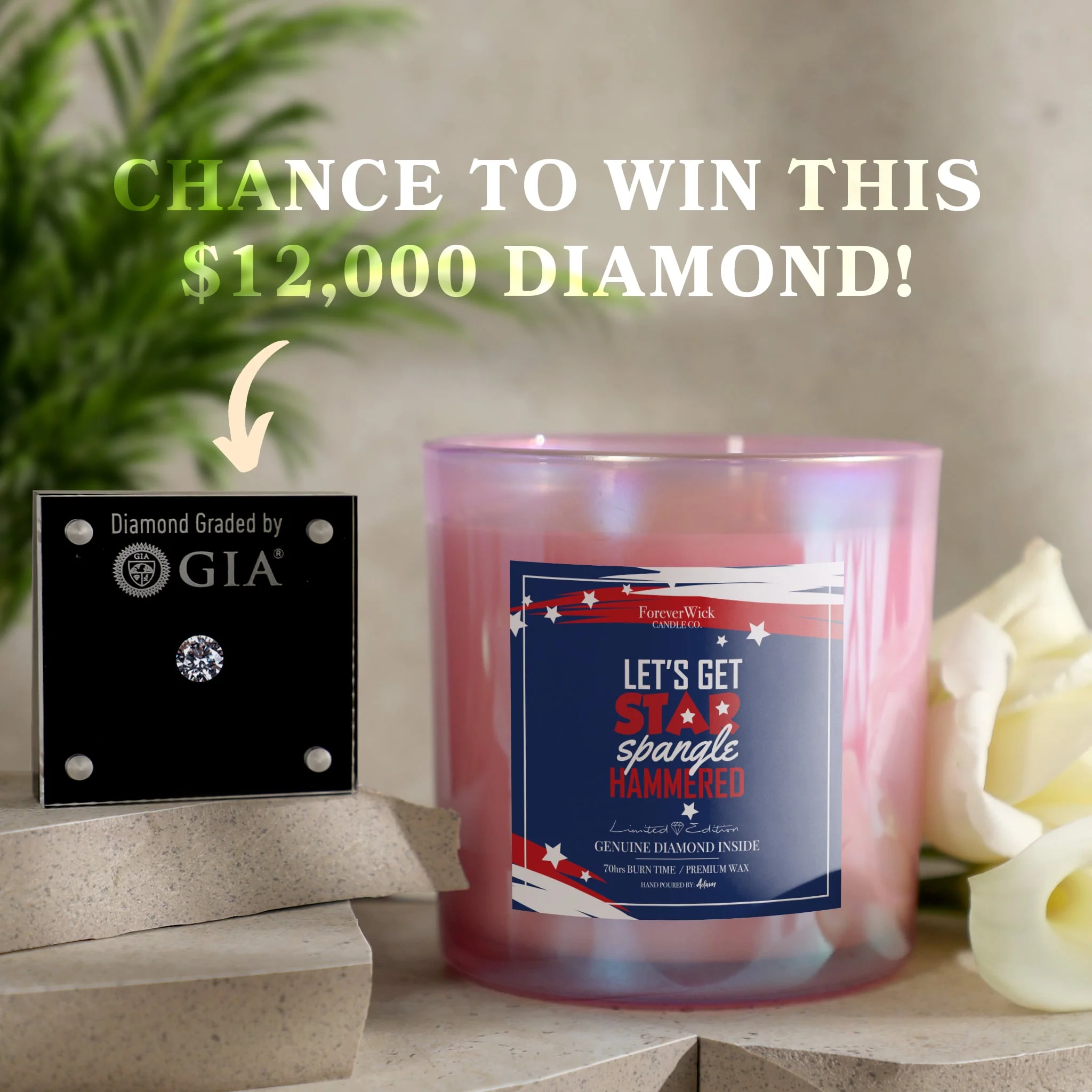 Let’s Get Star Spangle Hammered Diamond Candle - Image 3