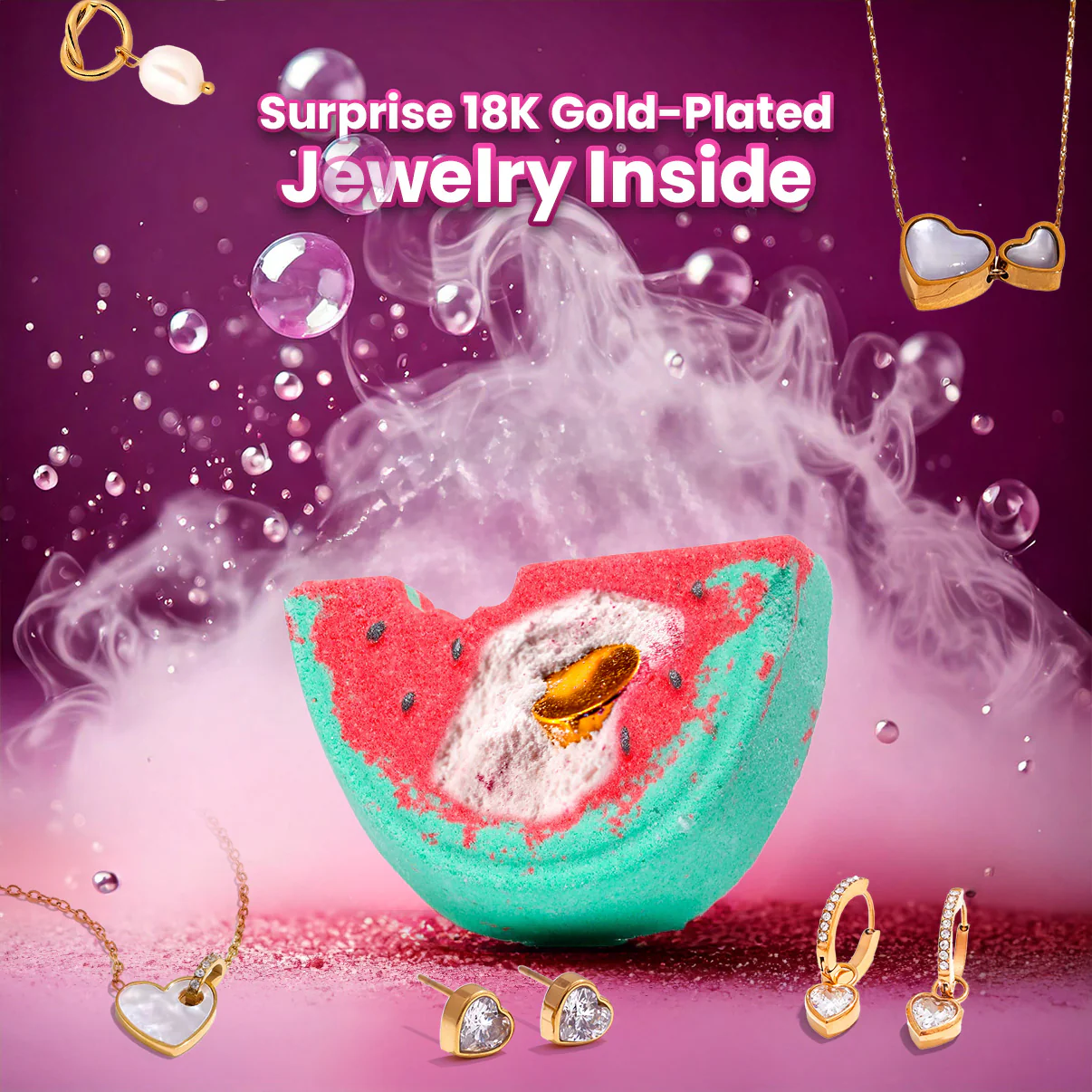 Melon Mist Bath Bomb w/ Surprise 18K Gold-Plated Jewelry Inside - Image 6