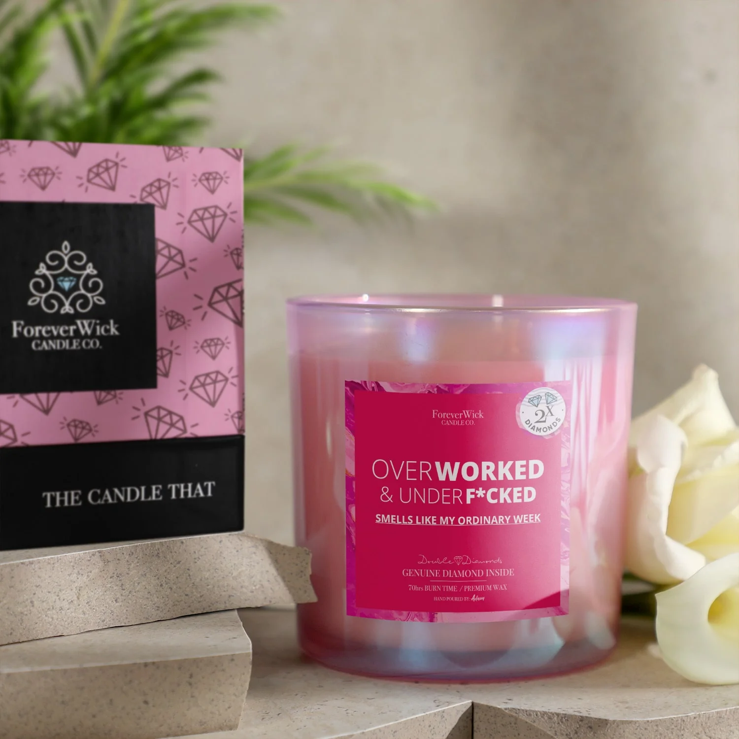 Overworked & UnderF*cked Double Diamond Sparkle Candle - Image 4