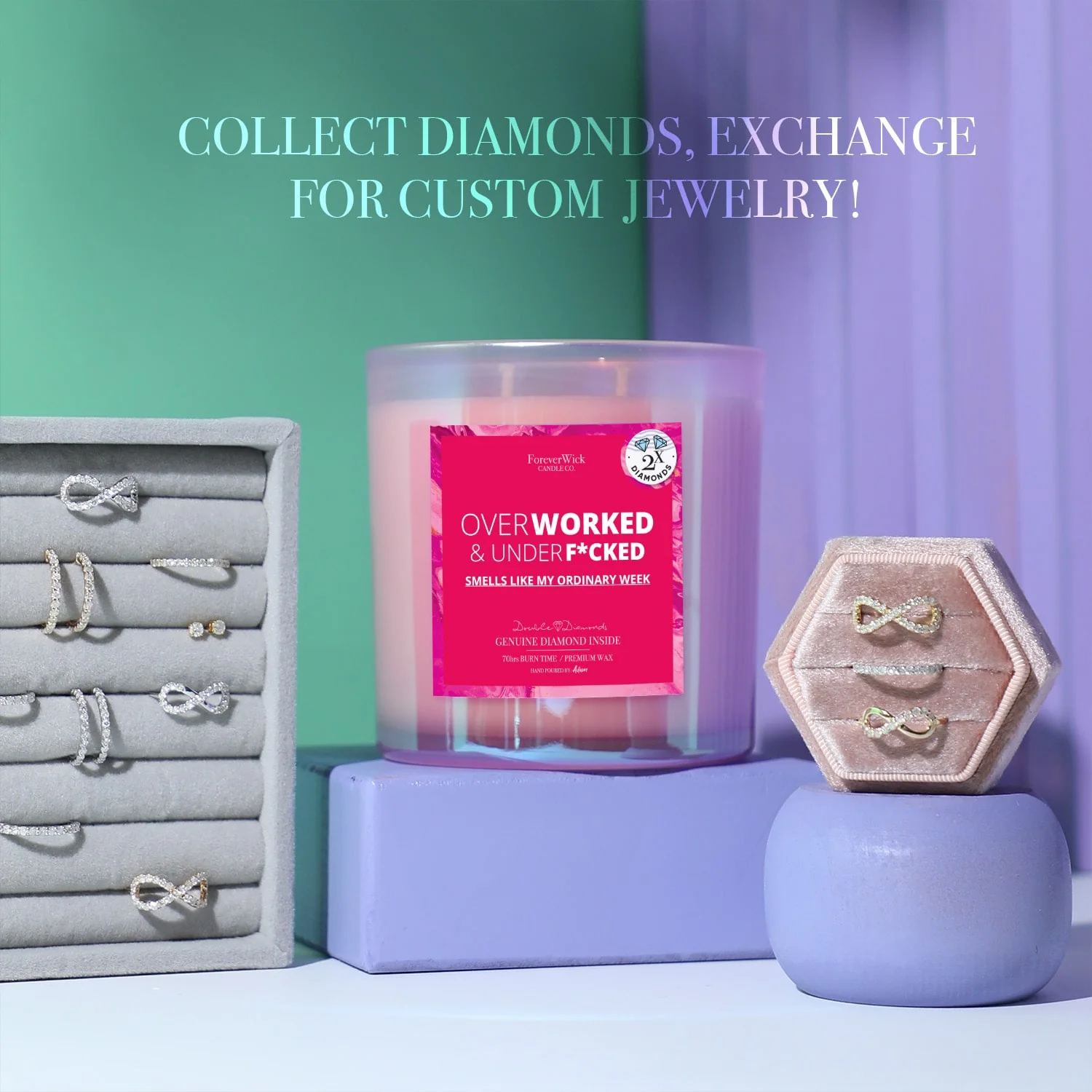 Overworked & UnderF*cked Double Diamond Sparkle Candle - Image 5