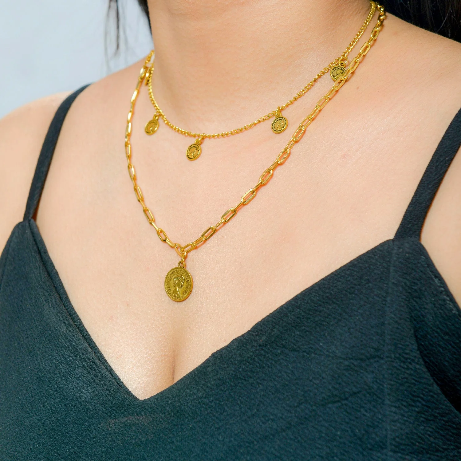 14K Yellow Gold Paperclip Chain Charm Necklace (18 inches) - Image 4