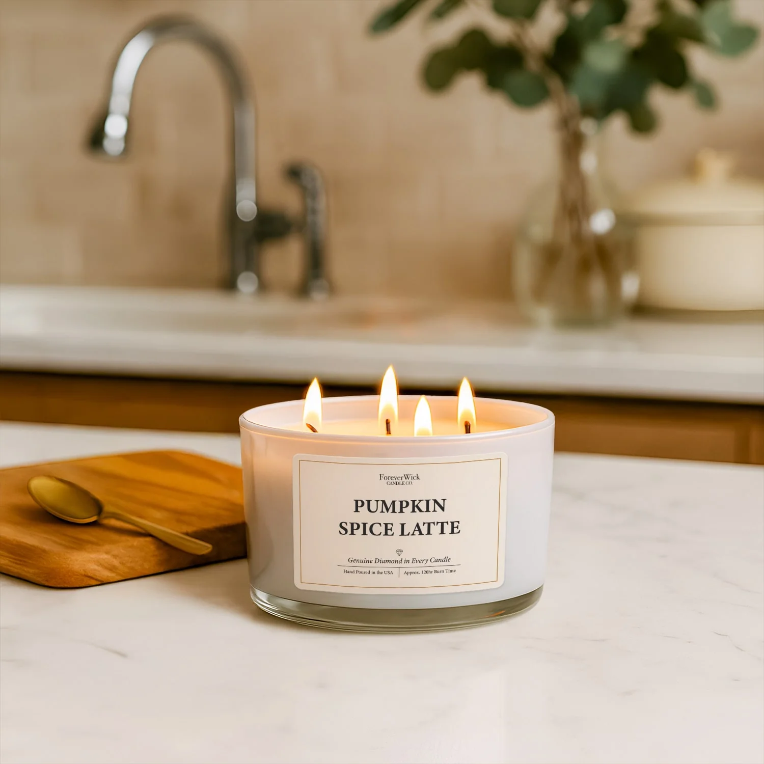 Pumpkin Spice Latte 4 Wick Candle + 3 Diamonds Inside - Image 5