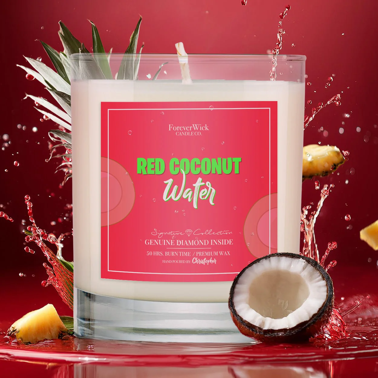 Red Coconut Water Diamond Candle - Image 4