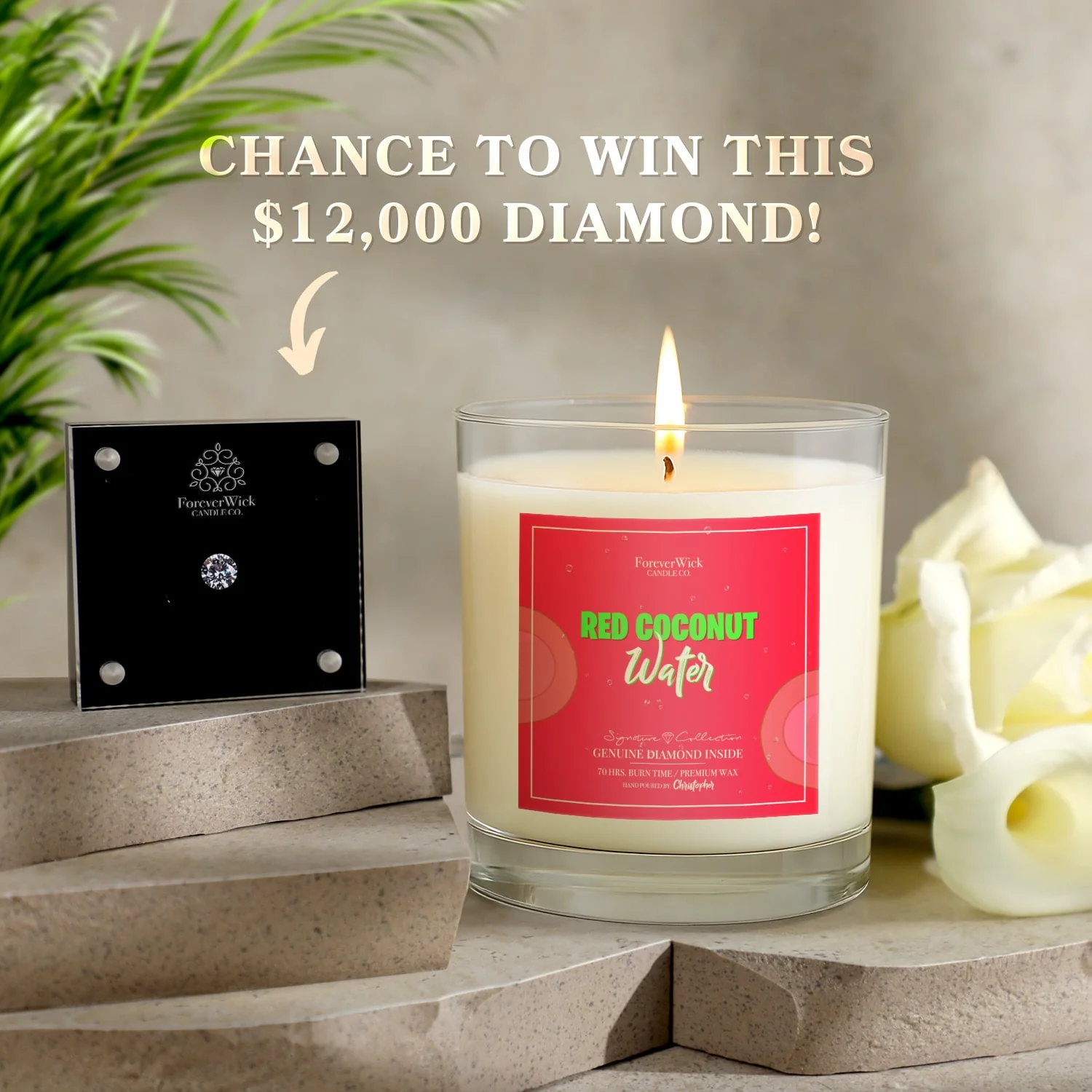 Red Coconut Water Diamond Candle - Image 5