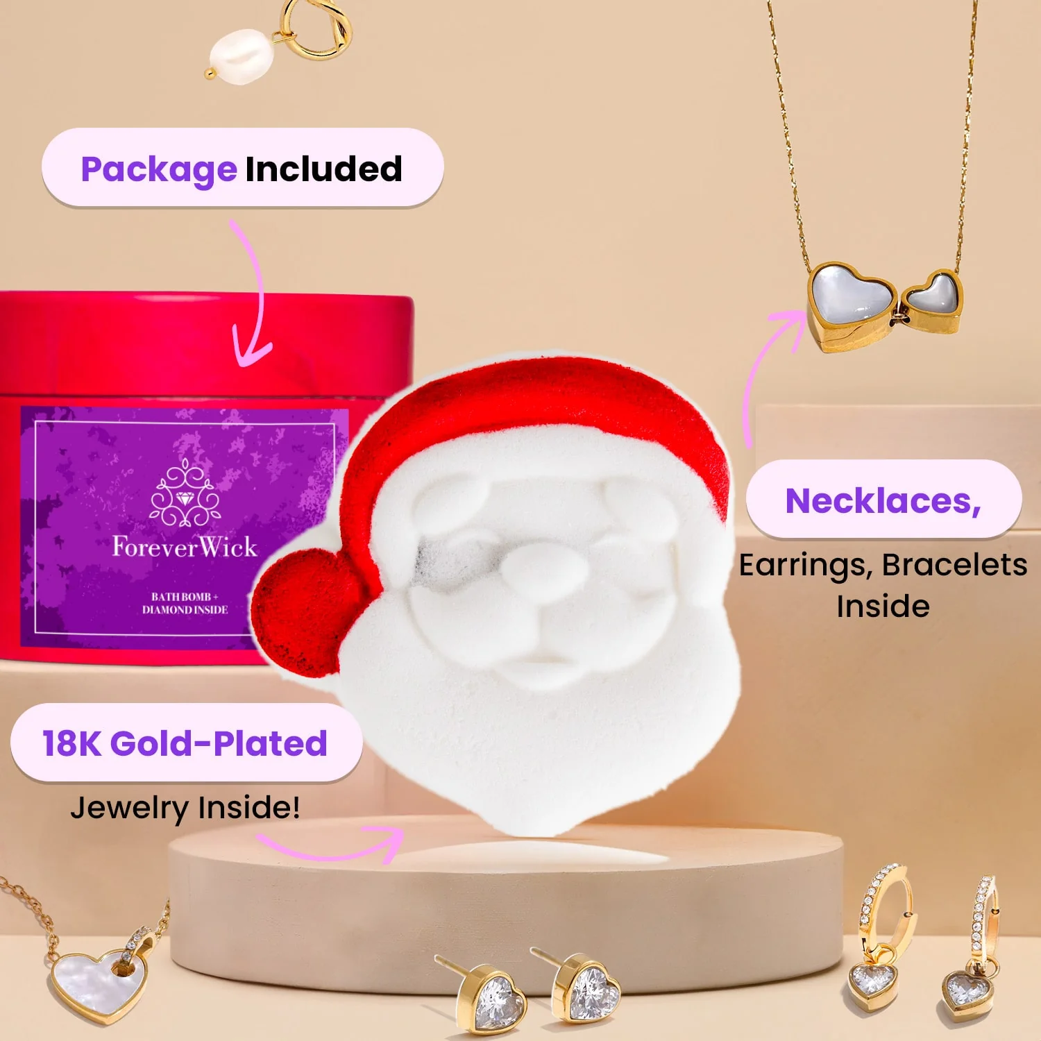 Surprise 18K Gold Jewelry Bath Bomb - Sexy Santa Edition