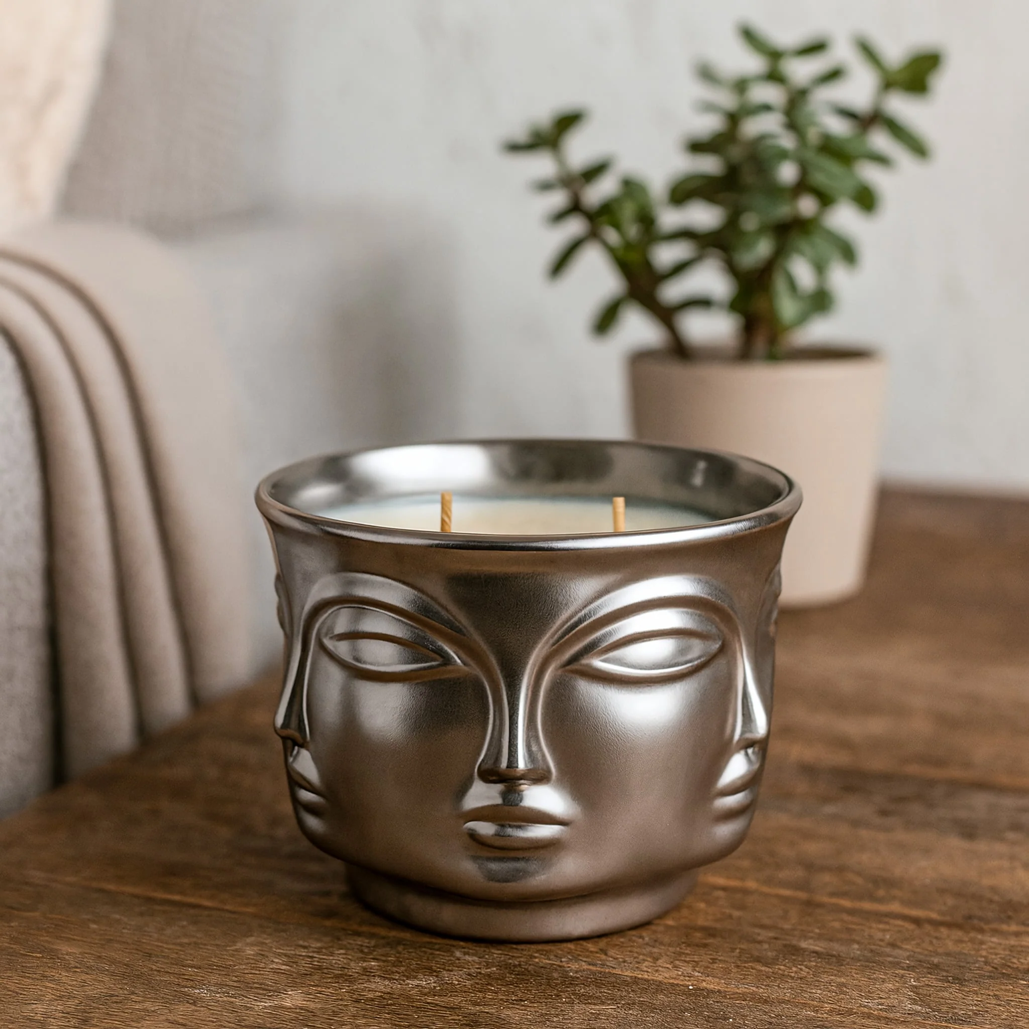 Silver Serenity: Buddha Head Dual Wick Candle + .10ct Diamond - Image 7