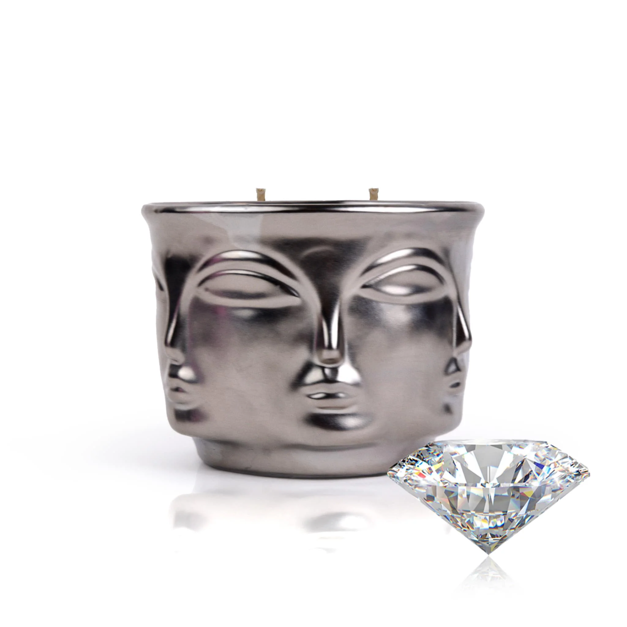 Silver Serenity: Buddha Head Dual Wick Candle + .10ct Diamond - Image 9