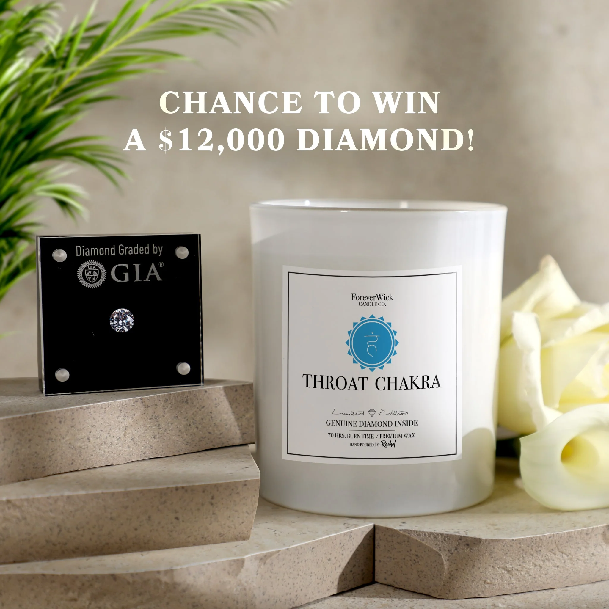 Throat Chakra - Crystal & Diamond Candle - Image 3